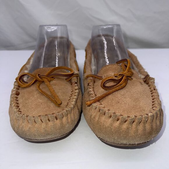 Minnetonka Moccasin Slippers Womens 9M Brown Suede Winter Warm Comfort Loafers - Picture 2 of 8